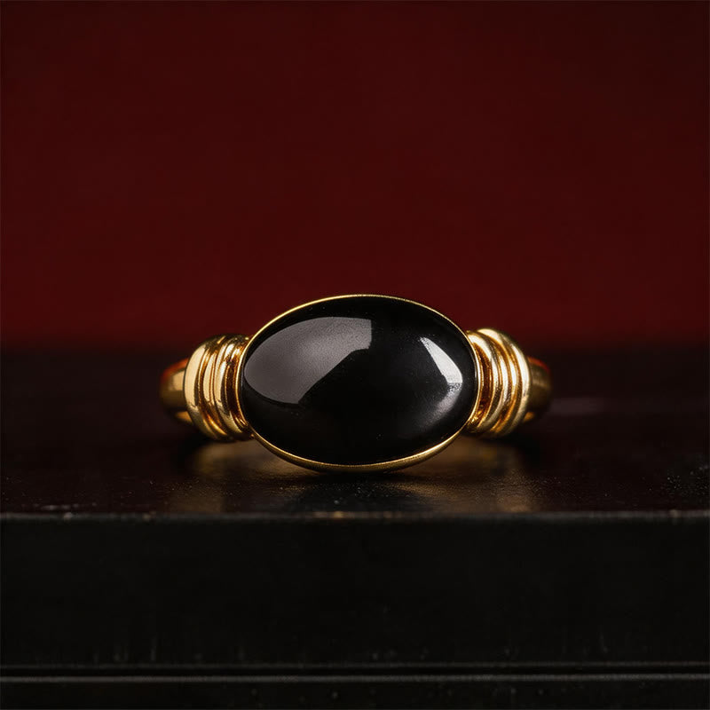 Buddha Stones Anello di supporto regolabile in ematite con motivo ovale - image 12