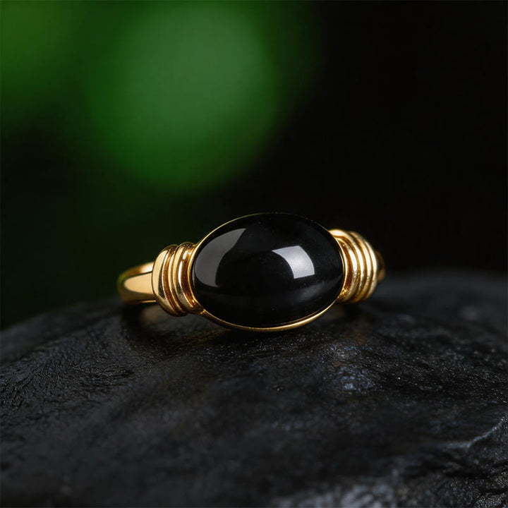 Buddha Stones Anello di supporto regolabile in ematite con motivo ovale - image 11