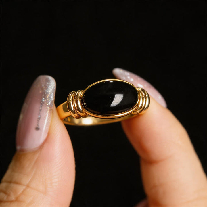 Buddha Stones Anello di supporto regolabile in ematite con motivo ovale - image 14