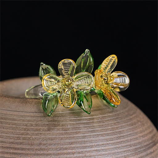 Buddha Stones Anello della saggezza con fiore di osmanto Liuli - Osmanthus (colore, forma e dimensioni possono variare) - image 0