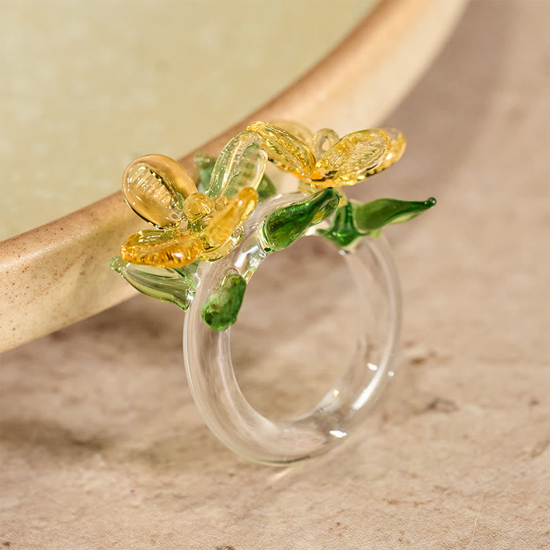 Buddha Stones Anello della saggezza con fiore di osmanto Liuli - image 7