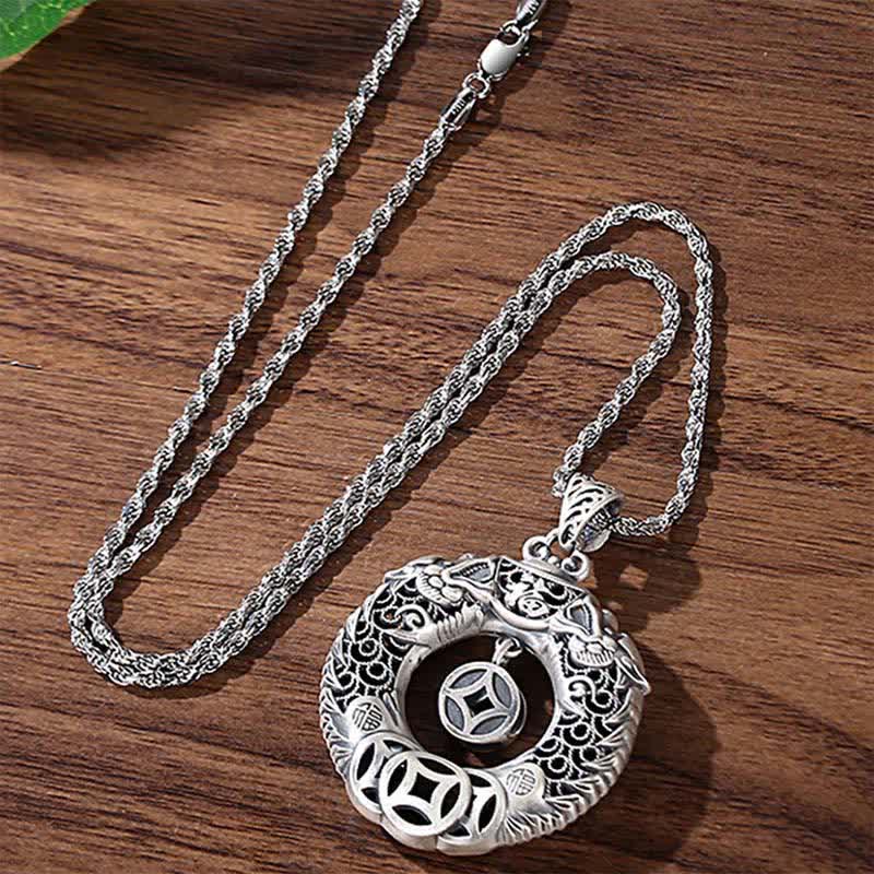 Buddha Stones Collana vintage con fibbia della pace a forma di drago Fu in rame, simbolo di ricchezza e intaglio, simbolo di sollievo. - image 2