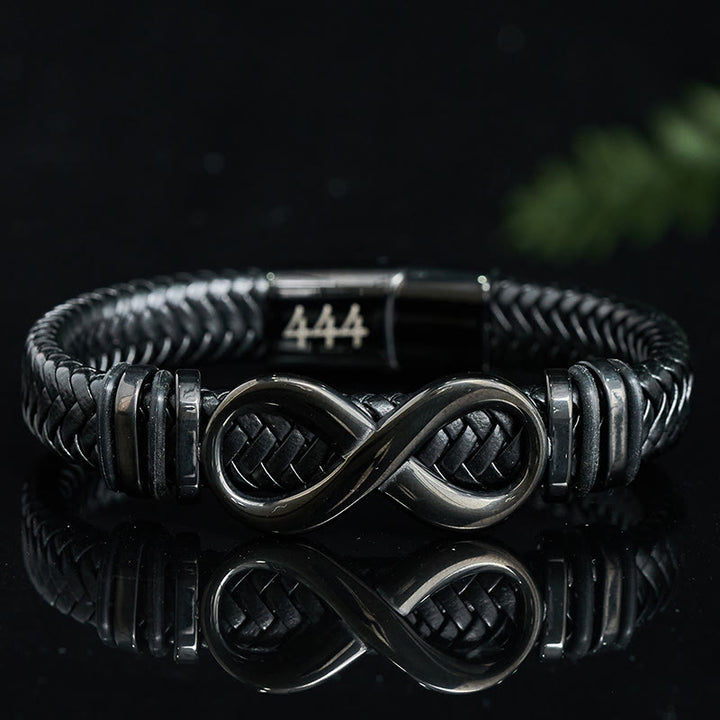 Buddha Stones Bracciale rinforzato in acciaio al titanio con numero 888 e numero angelo 444 e 848, con design infinito. - 444 Numero degli Angeli (Circonferenza del polso 19-20 cm) - image 0