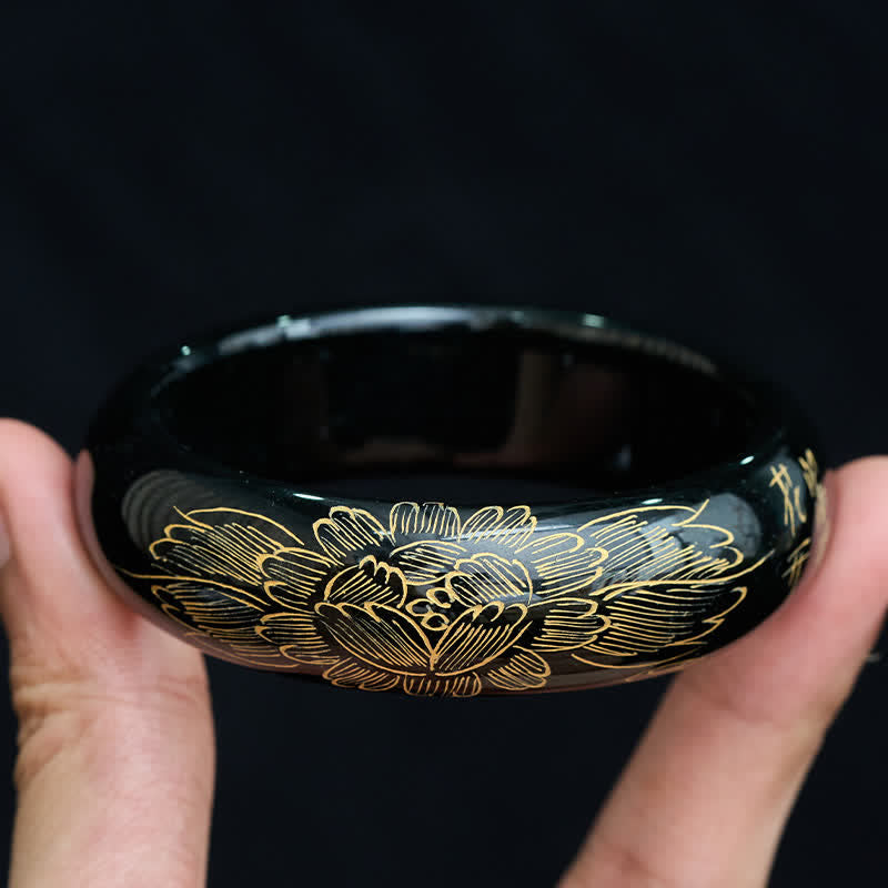 Buddha Stones Bracciale rigido Harmony in giada ciano naturale intagliata - image 2
