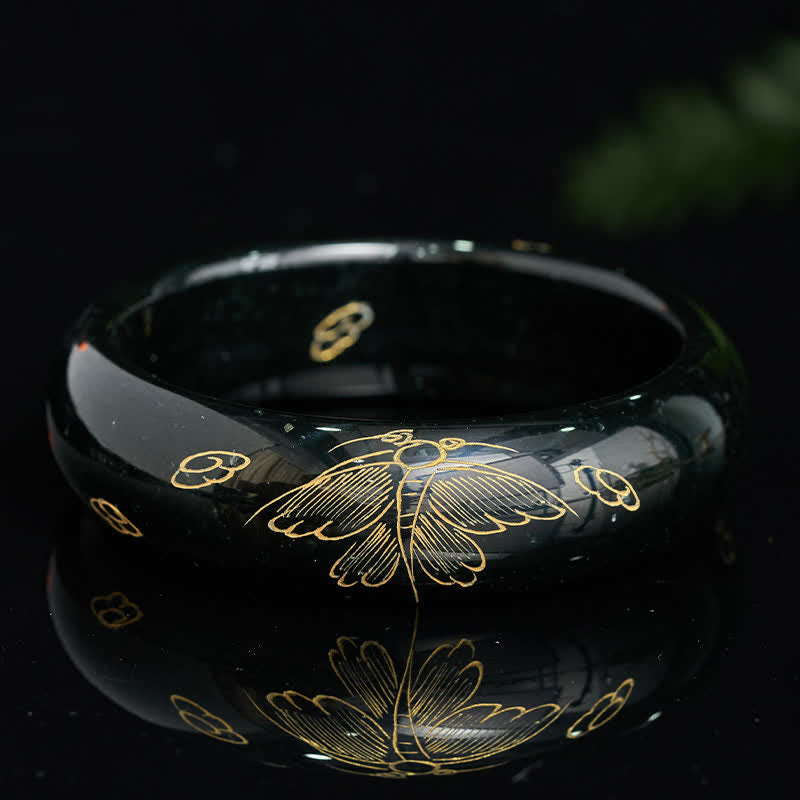 Buddha Stones Bracciale rigido Harmony in giada ciano naturale intagliata - image 4
