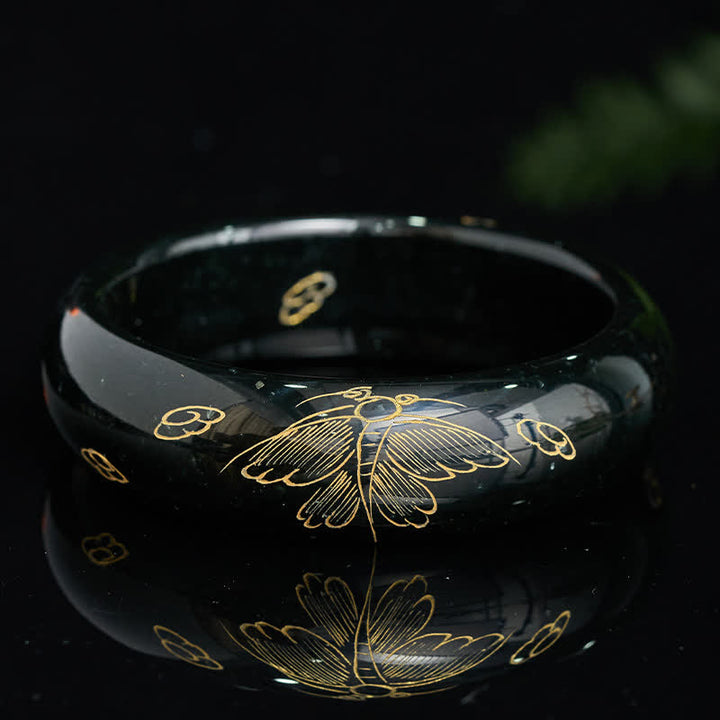 Buddha Stones Bracciale rigido Harmony in giada ciano naturale intagliata - image 4