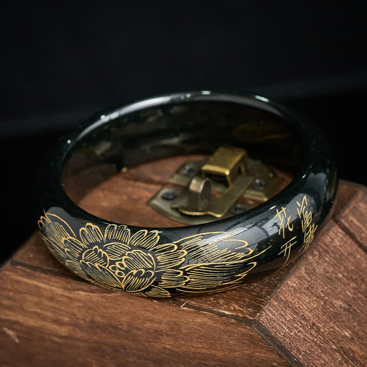 Buddha Stones Bracciale rigido Harmony in giada ciano naturale intagliata - image 3