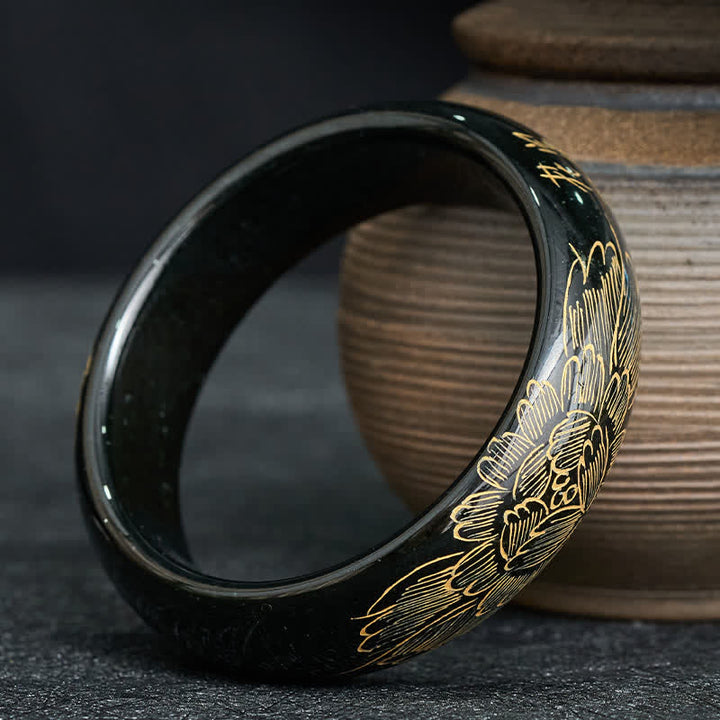 Buddha Stones Bracciale rigido Harmony in giada ciano naturale intagliata - image 1