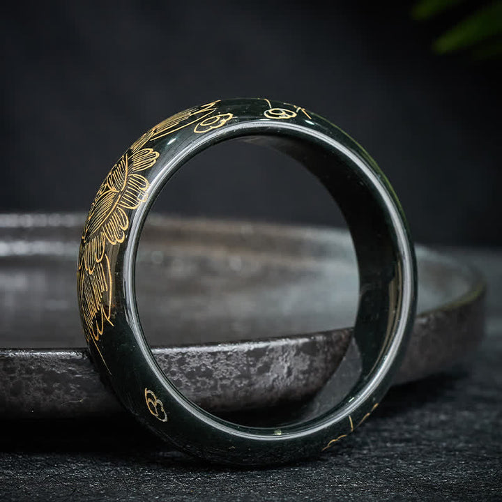 Buddha Stones Bracciale rigido Harmony in giada ciano naturale intagliata - Giada ciano (60–62 mm) - image 0