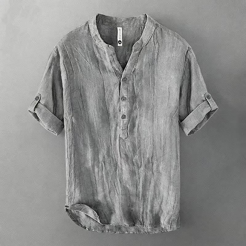 Camicia a maniche corte con bottoni a tinta unita Buddha Stones in cotone e lino per uomo - Design con manica arrotolabile a 3/4 - Grigio - US/UK/AU50, EU60 (5XL) - image 31