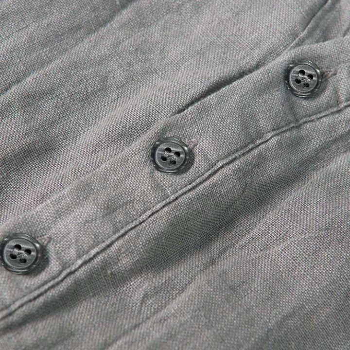 Camicia a maniche corte con bottoni a tinta unita Buddha Stones in cotone e lino per uomo - image 34