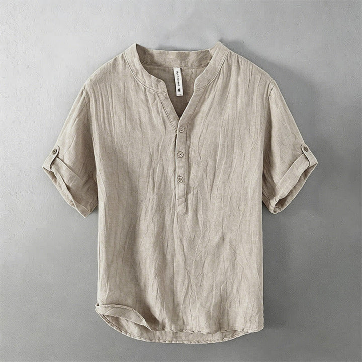 Camicia a maniche corte con bottoni a tinta unita Buddha Stones in cotone e lino per uomo - Design con manica arrotolabile a 3/4 - Biancheria - US/UK/AU50, EU60 (5XL) - image 45