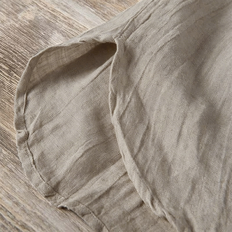 Camicia a maniche corte con bottoni a tinta unita Buddha Stones in cotone e lino per uomo - image 50