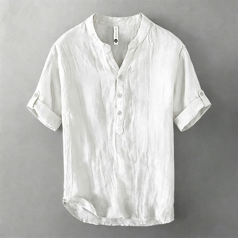 Camicia a maniche corte con bottoni a tinta unita Buddha Stones in cotone e lino per uomo - Design con manica arrotolabile a 3/4 - Bianco - US/UK/AU50, EU60 (5XL) - image 38