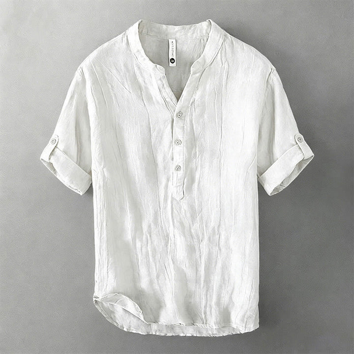 Camicia a maniche corte con bottoni a tinta unita Buddha Stones in cotone e lino per uomo - Design con manica arrotolabile a 3/4 - Bianco - US/UK/AU50, EU60 (5XL) - image 38