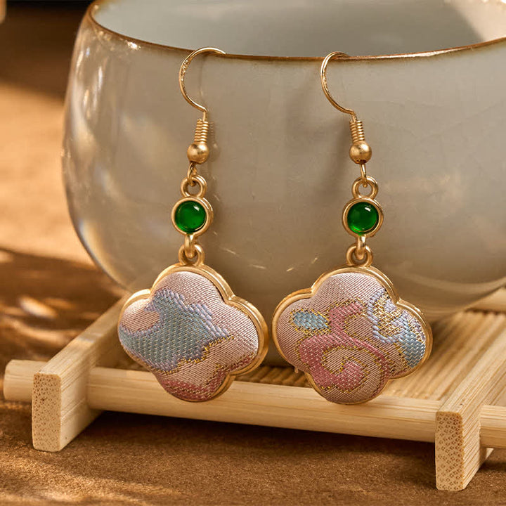 Buddha Stones Orecchini a goccia in seta realizzati a mano, a forma di fiore e con motivi colorati. - image 2