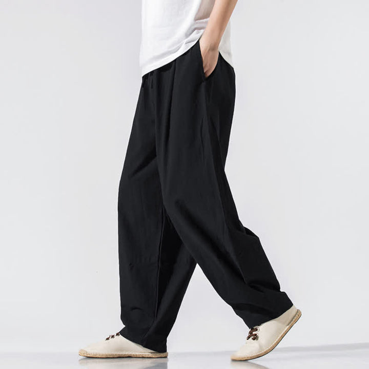Buddha Stones Pantaloni lunghi estivi casual minimalisti da uomo con coulisse e elastico in vita, tinta unita, modello harem con tasche. - image 13