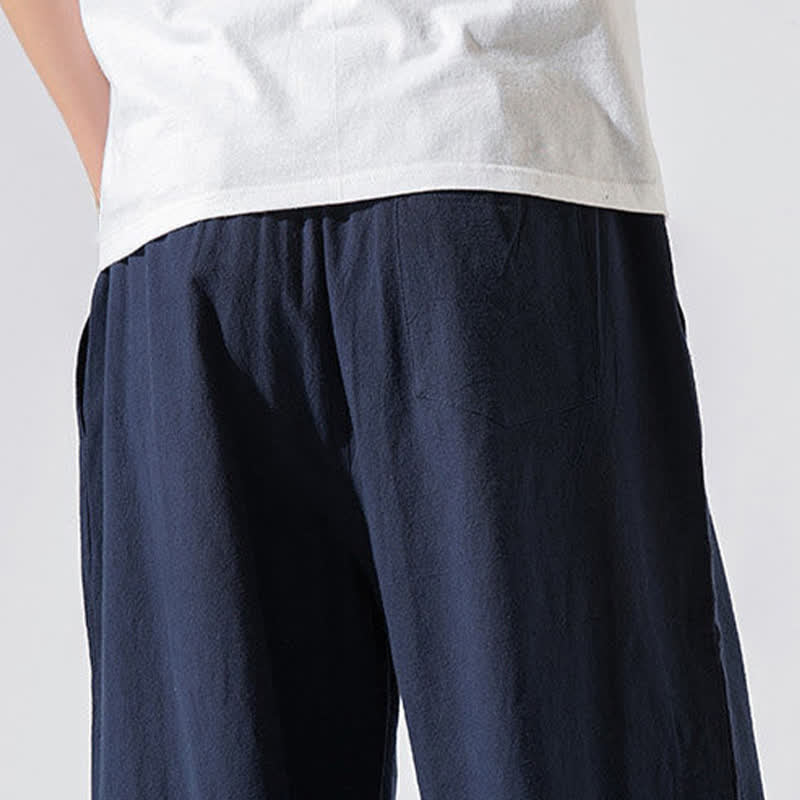 Buddha Stones Pantaloni lunghi estivi casual minimalisti da uomo con coulisse e elastico in vita, tinta unita, modello harem con tasche. - image 22