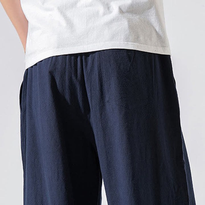 Buddha Stones Pantaloni lunghi estivi casual minimalisti da uomo con coulisse e elastico in vita, tinta unita, modello harem con tasche. - image 22