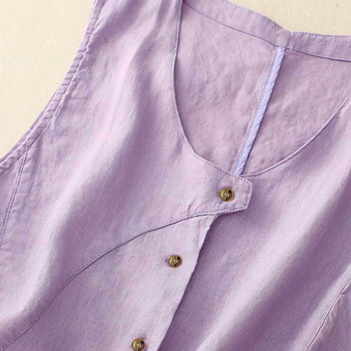 Buddha Stones Camicia senza maniche da donna estiva, casual, minimalista, con bottoni e tasca, tinta unita. - image 12