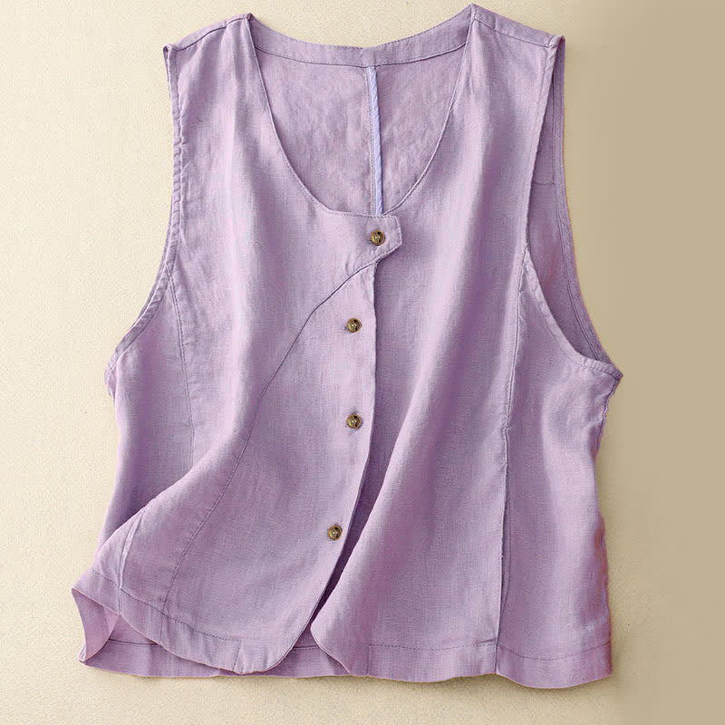 Buddha Stones Camicia senza maniche da donna estiva, casual, minimalista, con bottoni e tasca, tinta unita. - Lavanda - US12, UK/AU16, EU44 (2XL) - image 11
