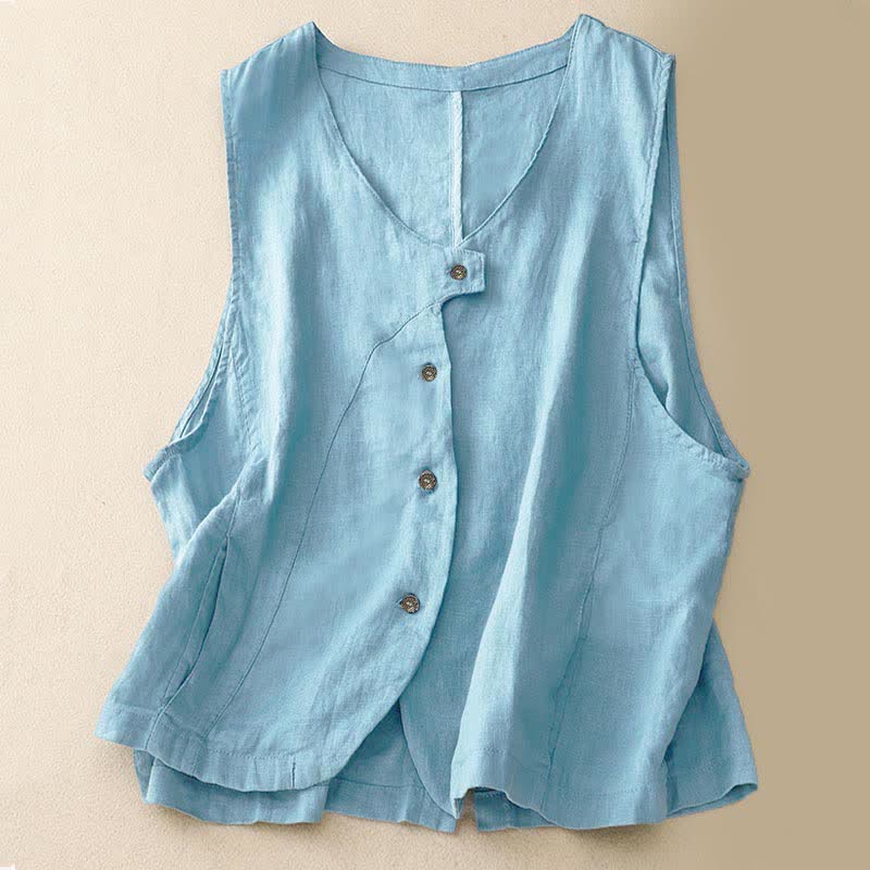 Buddha Stones Camicia senza maniche da donna estiva, casual, minimalista, con bottoni e tasca, tinta unita. - Azzurro cielo chiaro - US12, UK/AU16, EU44 (2XL) - image 5