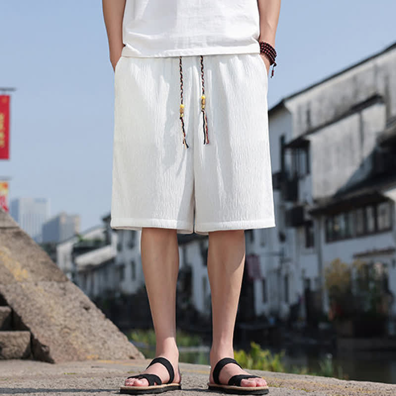 Pantaloncini Bermuda da uomo, tinta unita, con coulisse e tasche, con stampa Buddha Stones, ideali per l'estate. - image 2