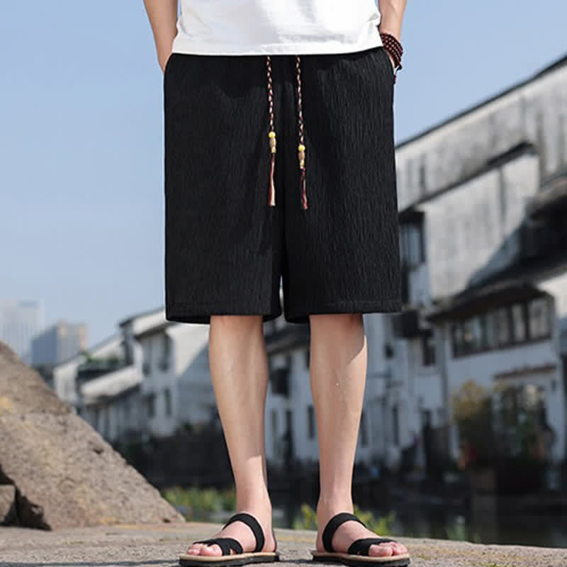 Pantaloncini Bermuda da uomo, tinta unita, con coulisse e tasche, con stampa Buddha Stones, ideali per l'estate. - Nero - US/UK/AU46, EU56 (5XL) - image 9