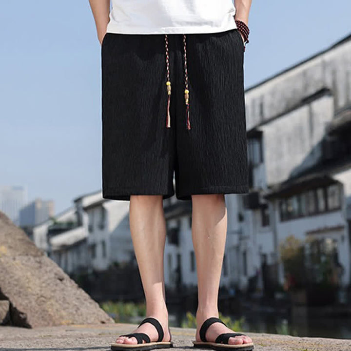Pantaloncini Bermuda da uomo, tinta unita, con coulisse e tasche, con stampa Buddha Stones, ideali per l'estate. - Nero - US/UK/AU46, EU56 (5XL) - image 9