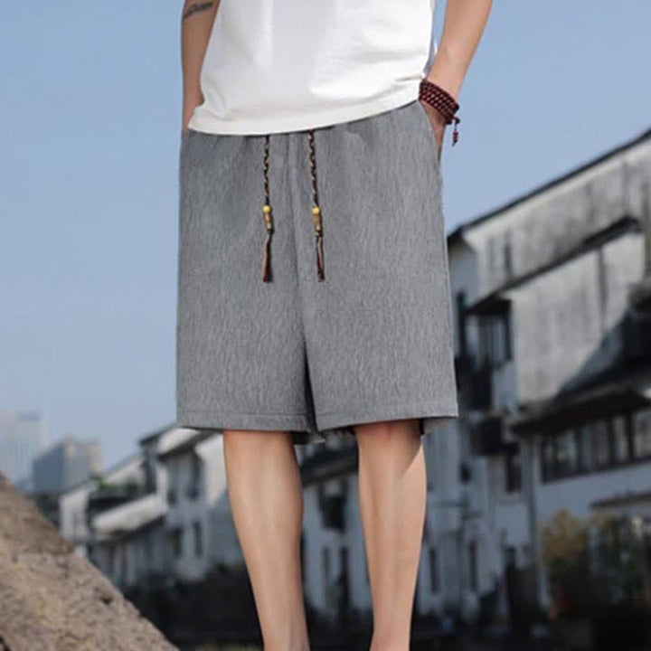 Pantaloncini Bermuda da uomo, tinta unita, con coulisse e tasche, con stampa Buddha Stones, ideali per l'estate. - Grigio scuro - US/UK/AU46, EU56 (5XL) - image 23