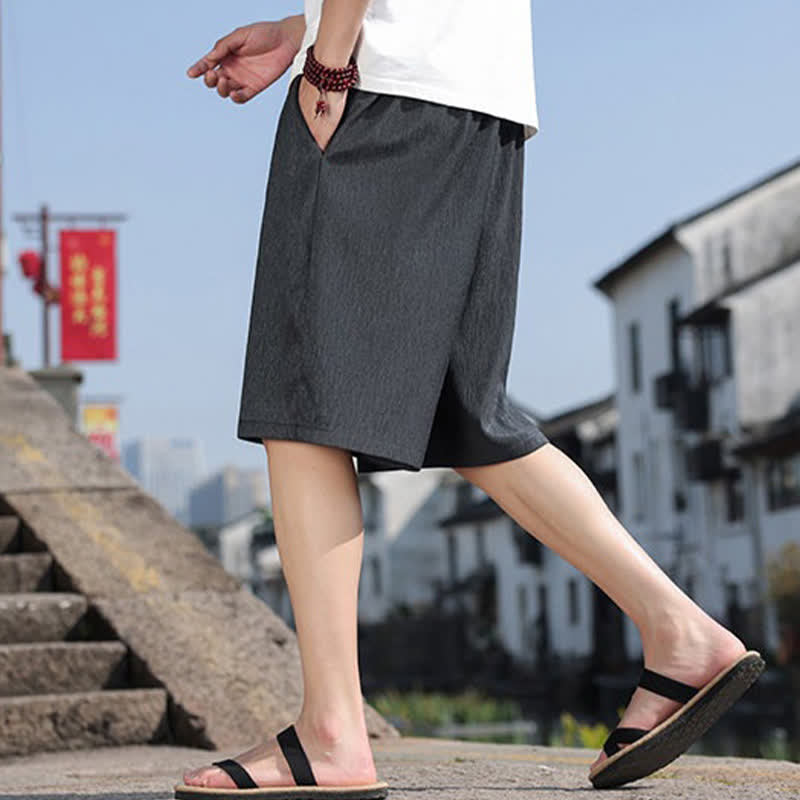 Pantaloncini Bermuda da uomo, tinta unita, con coulisse e tasche, con stampa Buddha Stones, ideali per l'estate. - image 34