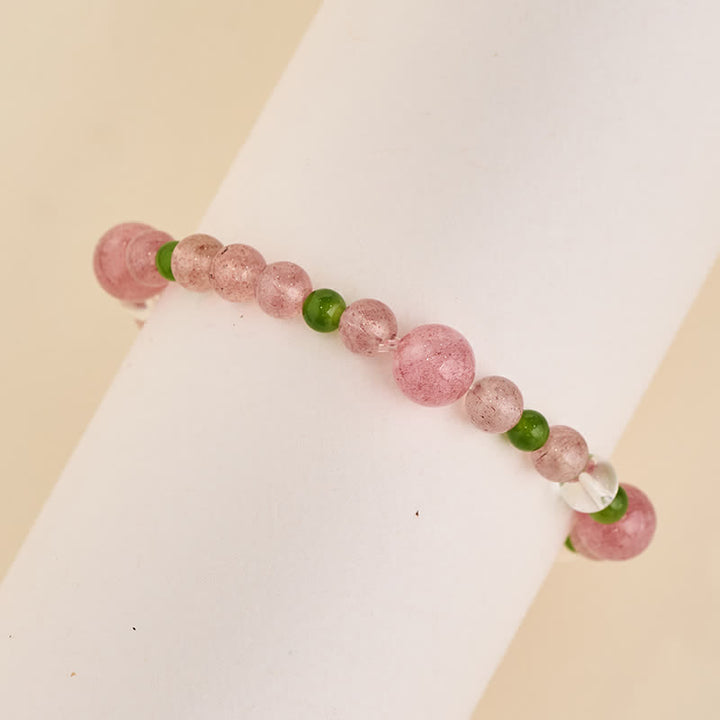 Buddha Stones Bracciale curativo in quarzo fragola, agata verde e quarzo trasparente - image 3
