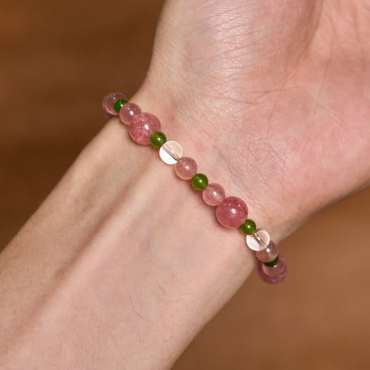 Buddha Stones Bracciale curativo in quarzo fragola, agata verde e quarzo trasparente - image 9