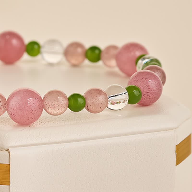 Buddha Stones Bracciale curativo in quarzo fragola, agata verde e quarzo trasparente - image 4