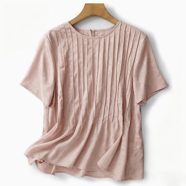 Buddha Stones T-shirt da donna a maniche corte, elegante, plissettata, tinta unita, per l'estate. - image 2
