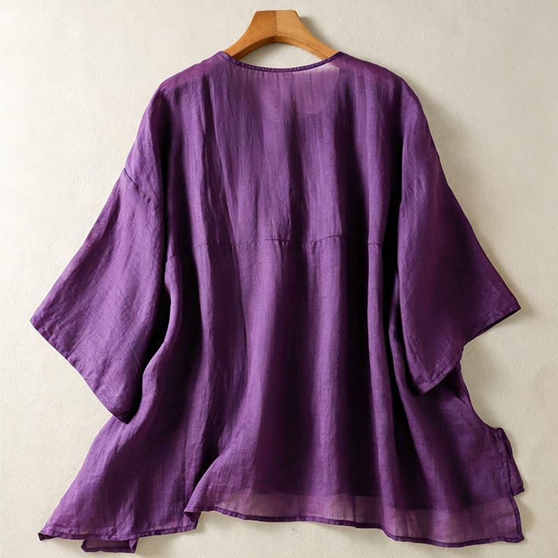 Camicia da donna a maniche corte, stile boho, estiva, casual, con tasche applicate e mezzo bottone, con Buddha Stones. - image 1