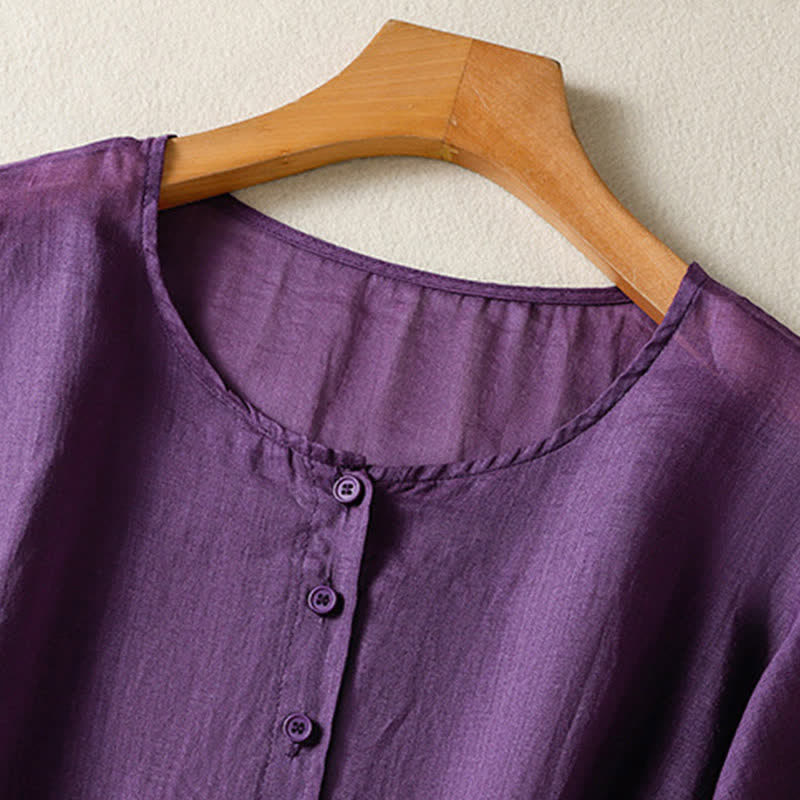 Camicia da donna a maniche corte, stile boho, estiva, casual, con tasche applicate e mezzo bottone, con Buddha Stones. - image 2