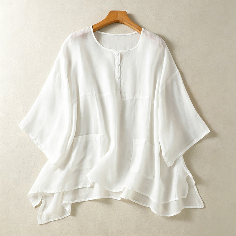 Camicia da donna a maniche corte, stile boho, estiva, casual, con tasche applicate e mezzo bottone, con Buddha Stones. - Bianco - US14, UK/AU18, EU46 (2XL) - image 16