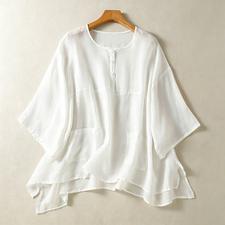Camicia da donna a maniche corte, stile boho, estiva, casual, con tasche applicate e mezzo bottone, con Buddha Stones. - Bianco - US14, UK/AU18, EU46 (2XL) - image 16