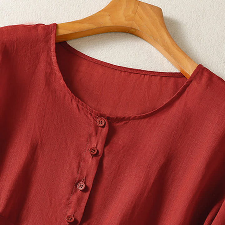 Camicia da donna a maniche corte, stile boho, estiva, casual, con tasche applicate e mezzo bottone, con Buddha Stones. - image 10