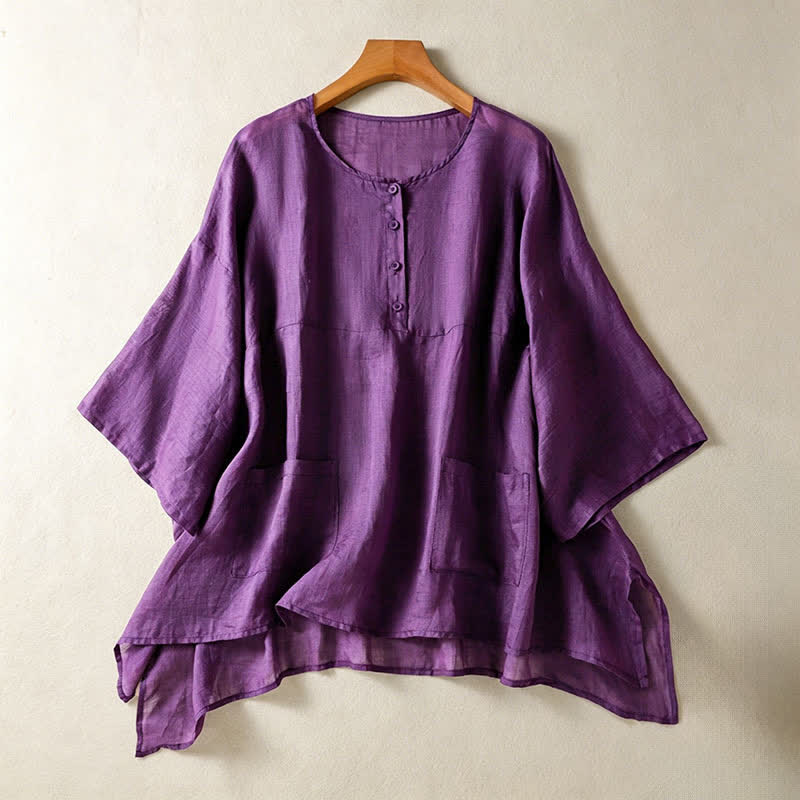 Camicia da donna a maniche corte, stile boho, estiva, casual, con tasche applicate e mezzo bottone, con Buddha Stones. - Rebecca Viola - US14, UK/AU18, EU46 (2XL) - image 0