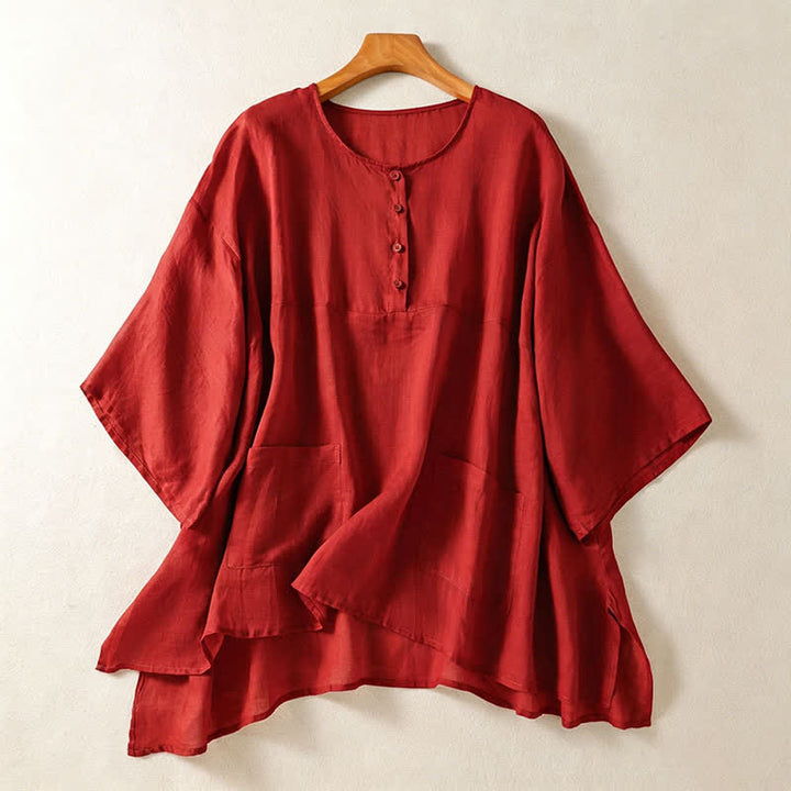 Camicia da donna a maniche corte, stile boho, estiva, casual, con tasche applicate e mezzo bottone, con Buddha Stones. - mattone refrattario - US14, UK/AU18, EU46 (2XL) - image 8