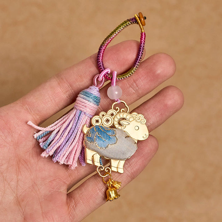 Buddha Stones Portachiavi con nappa portafortuna dello zodiaco cinese, realizzato a mano in broccato Song. - image 10