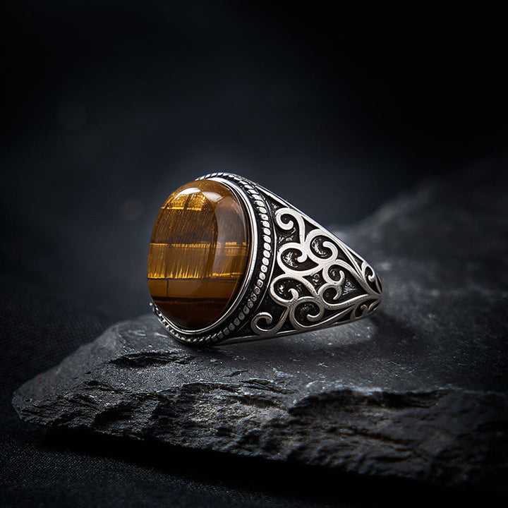 Buddha Stones Anello regolabile in rame occhio di tigre - image 3