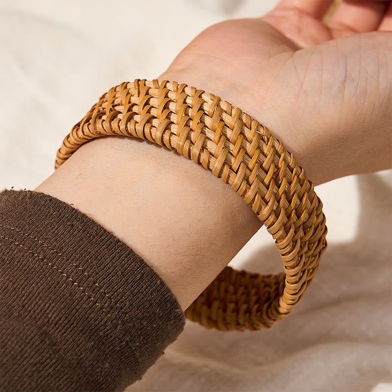 Buddha Stones Bracciale largo in rattan intrecciato a mano, stile bohémien, con base a terra. - image 4