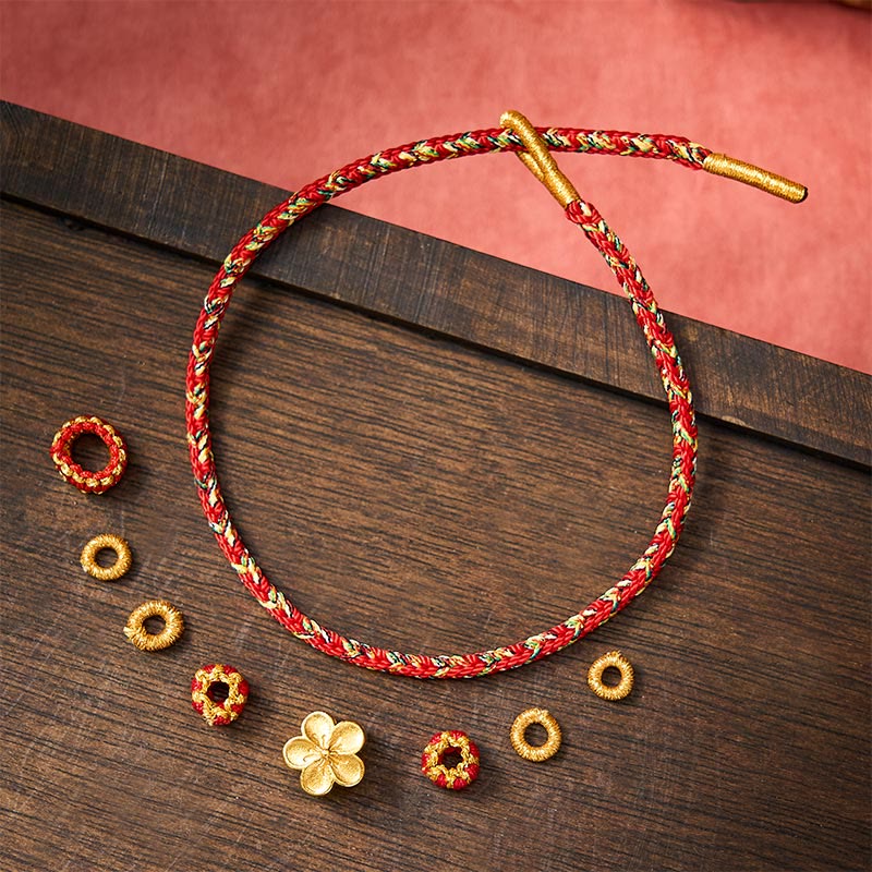 Buddha Stones Braccialetto di protezione con fiori e pesci koi, intrecciato a mano con cordino rosso. - image 15