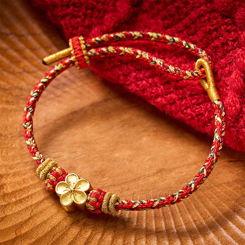 Buddha Stones Braccialetto di protezione con fiori e pesci koi, intrecciato a mano con cordino rosso. - image 13