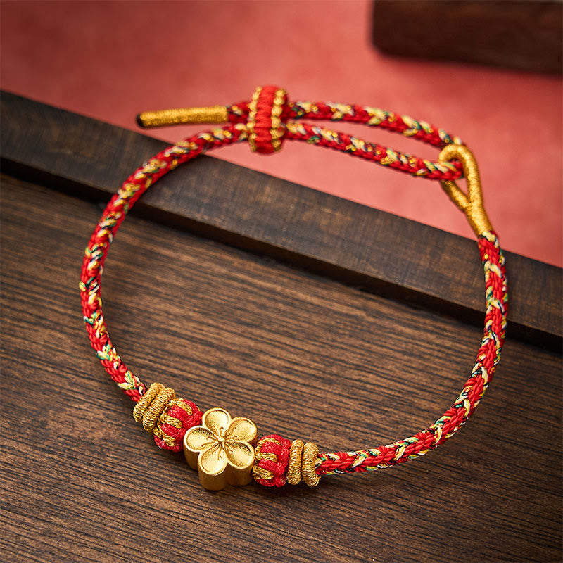 Buddha Stones Braccialetto di protezione con fiori e pesci koi, intrecciato a mano con cordino rosso. - Rosso - Con accessorio floreale - image 12