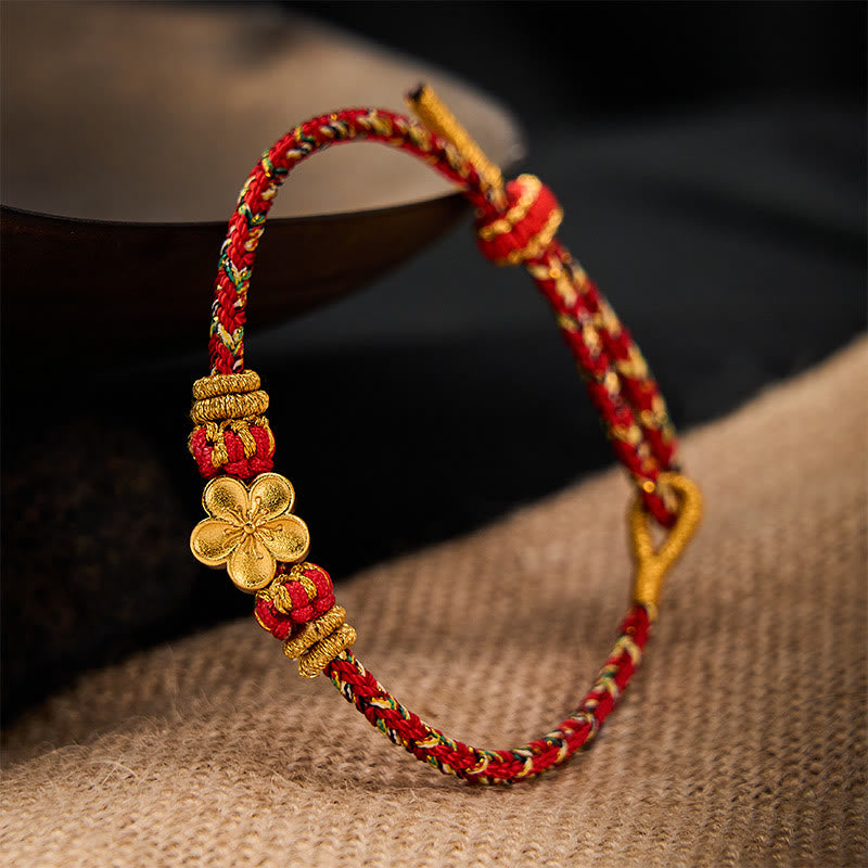 Buddha Stones Braccialetto di protezione con fiori e pesci koi, intrecciato a mano con cordino rosso. - image 14