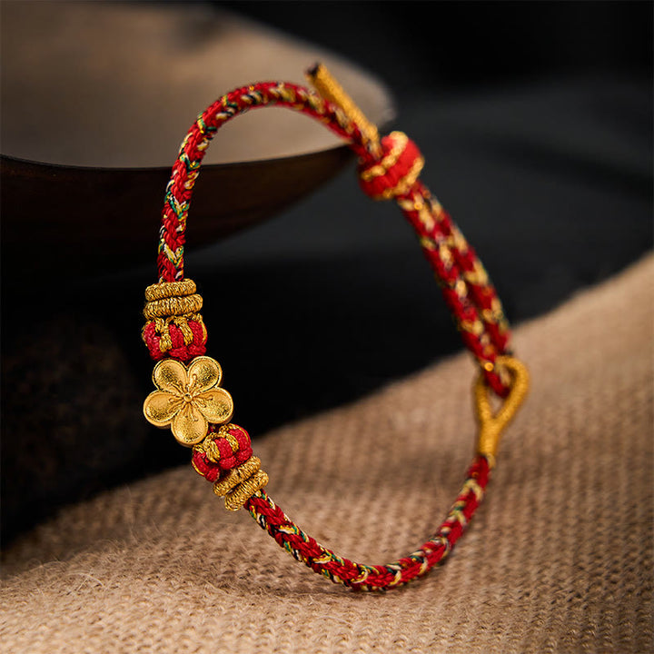 Buddha Stones Braccialetto di protezione con fiori e pesci koi, intrecciato a mano con cordino rosso. - image 14